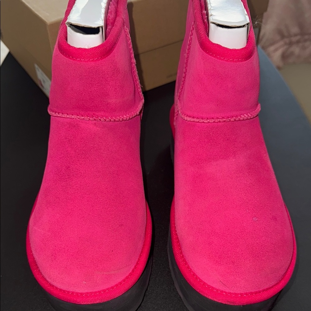 Vibrant Pink Suede Ankle Boots